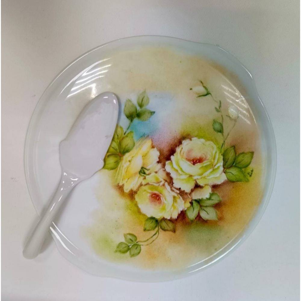 Тортовница винтажная с лопаткой, роспись Розы фарфор, Европа