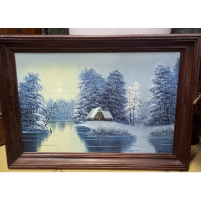 Картина зимний пейзаж художник Мамин 2001 год картон масло