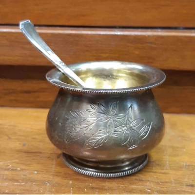 Солонка серебряная с совочком / ложечкой серебро 875 проба.  СССР 